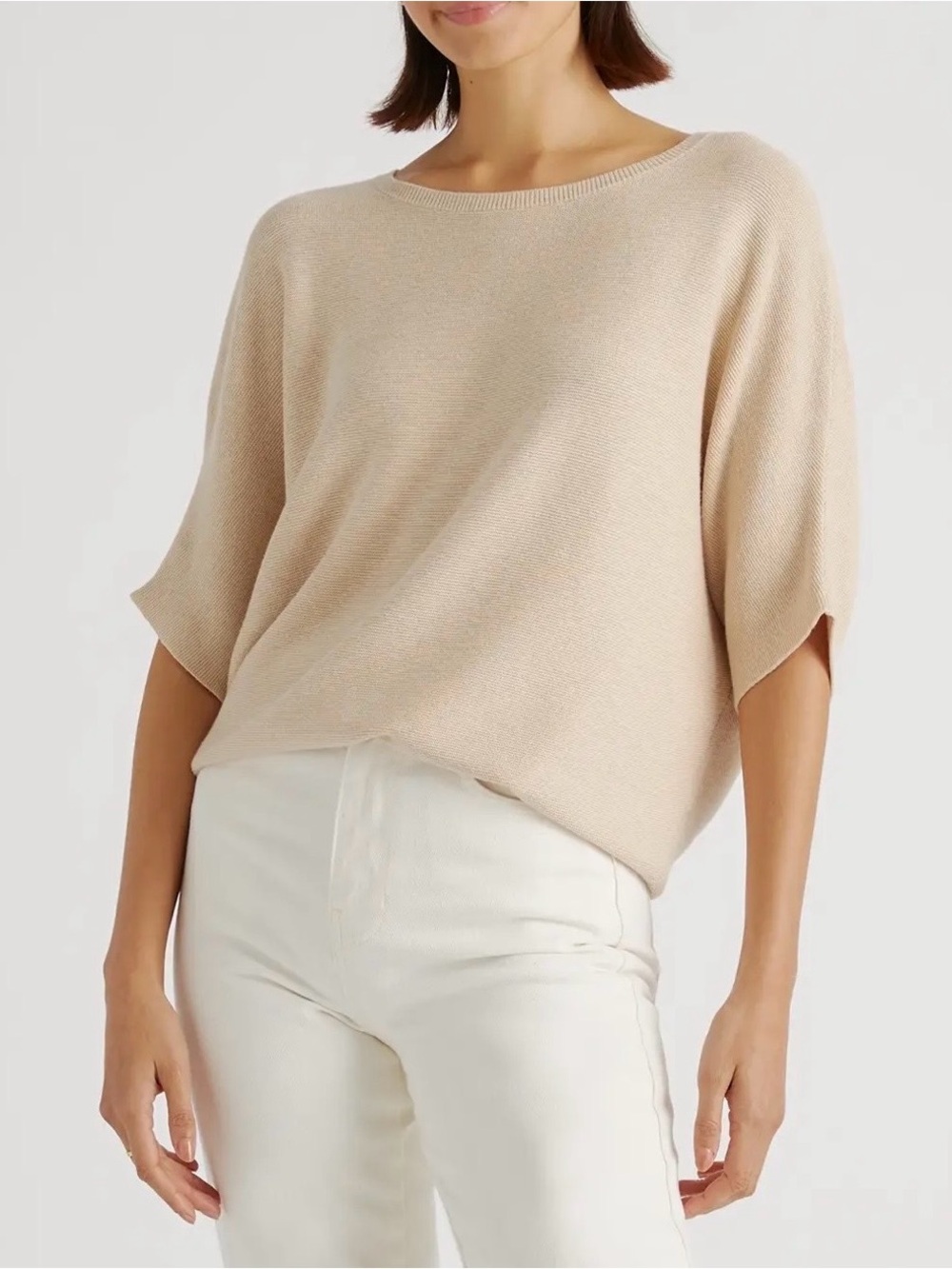 Quince Lightweight Cotton Cashmere Link-Stitch Dolman Sweater Women’s Large